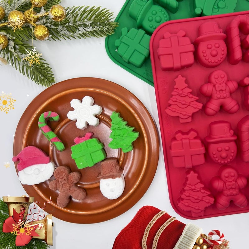 Firleayo Christmas Chocolate Mold 2PCS Christmas Silicone Candy Molds Santa Clause Baking Mold Gingerbread Man Christmas Tree Snowman Silicone Molds for Dessert Candles Ice Cubes Soaps Wax Melts - Image 2